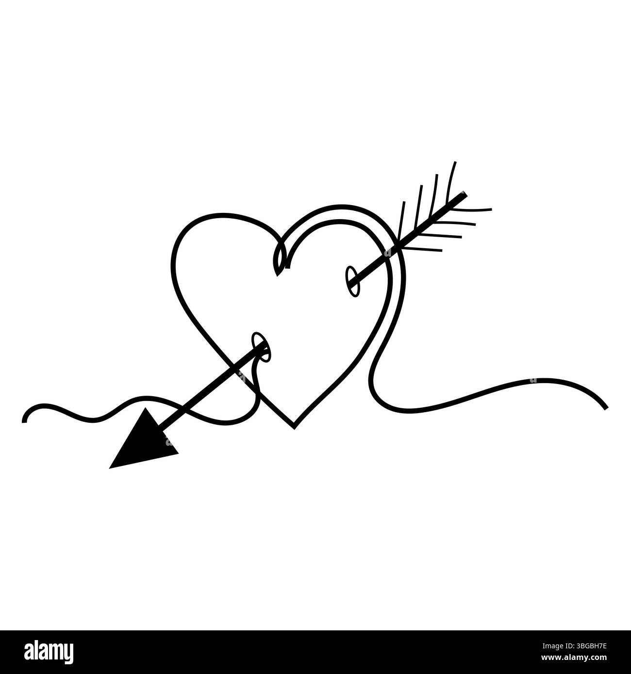 Herzpfeil-Symbol. Symbol „Liebe geschlagen“. Romantischer Faden. Vektorabbildung. Stock Vektor