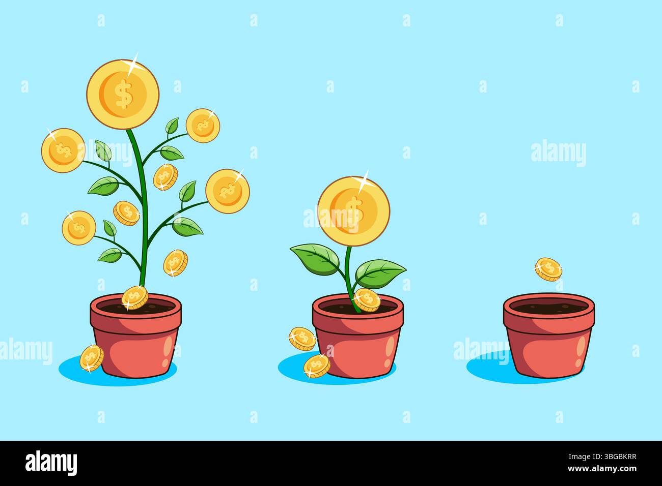 Money Tree Konzept wachsende Investitionen und finanziert Vektor Illustration Cartoon Design Stock Vektor