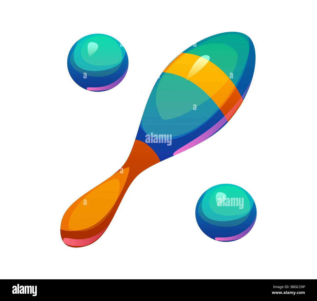 Zeichentrickschriftprozentsatz als Maraca-Musikinstrument und zwei Hochglanzkugeln. Glyphe Schriftzeichen, mexikanisches Unterhaltungs-lustiges Alphabet-Zeichen. Isolierter Vektormusiker abc Stock Vektor