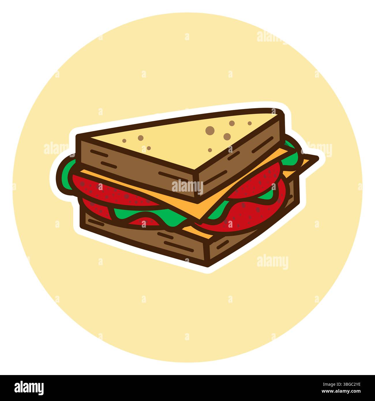 Flache Vektor-Sandwich-Illustration mit Käse, Salat und Tomate – Moderne Lebensmittel-Ikone im Bold Outline-Stil Stock Vektor