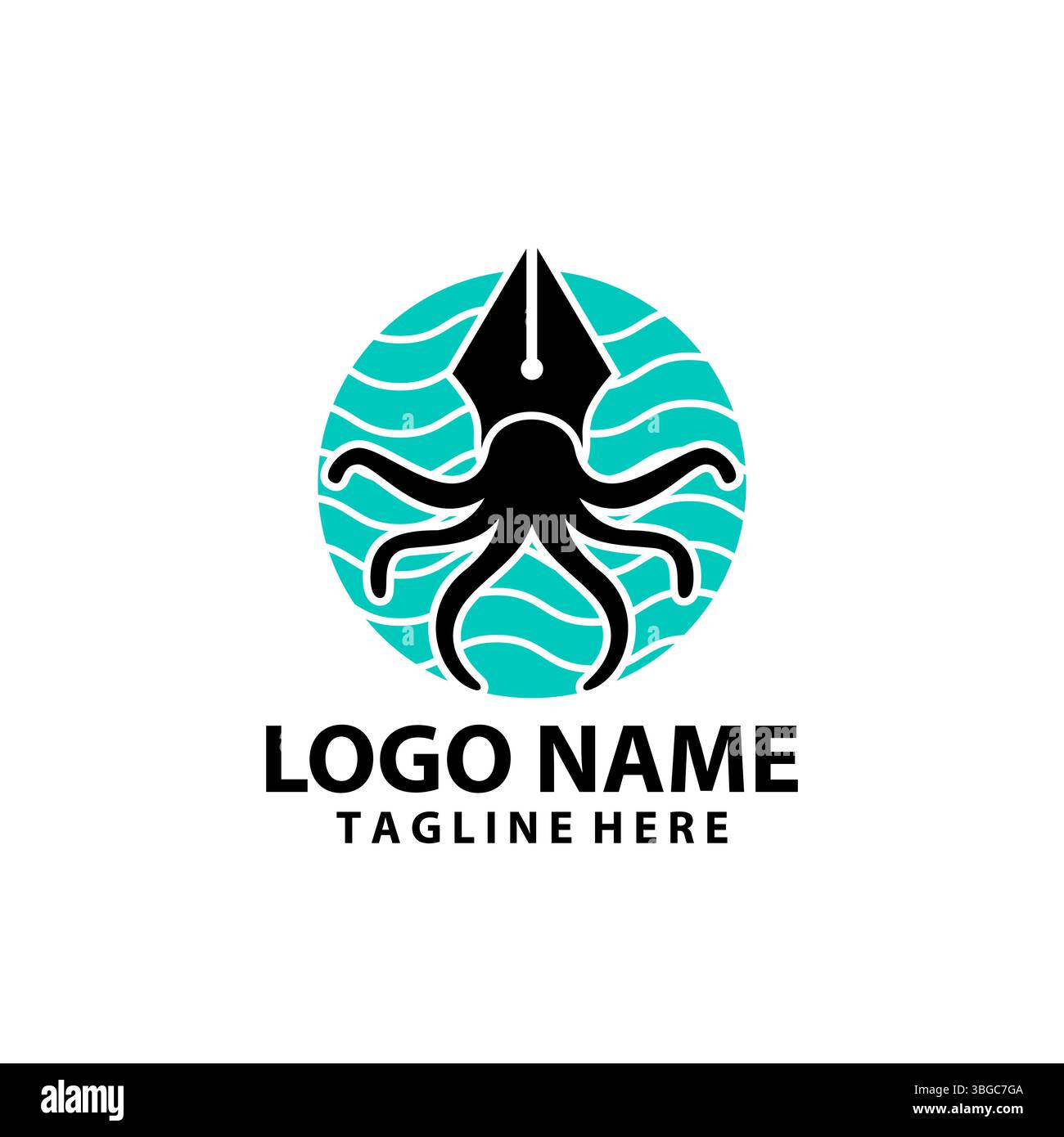 Tintenfisch-Stift-Vektor-Logo-Design Stock Vektor