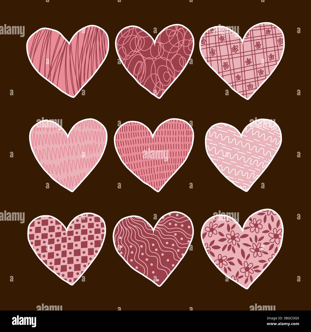 Handgezeichnete Aufkleber mit strukturierten Herzen Stock Vektor
