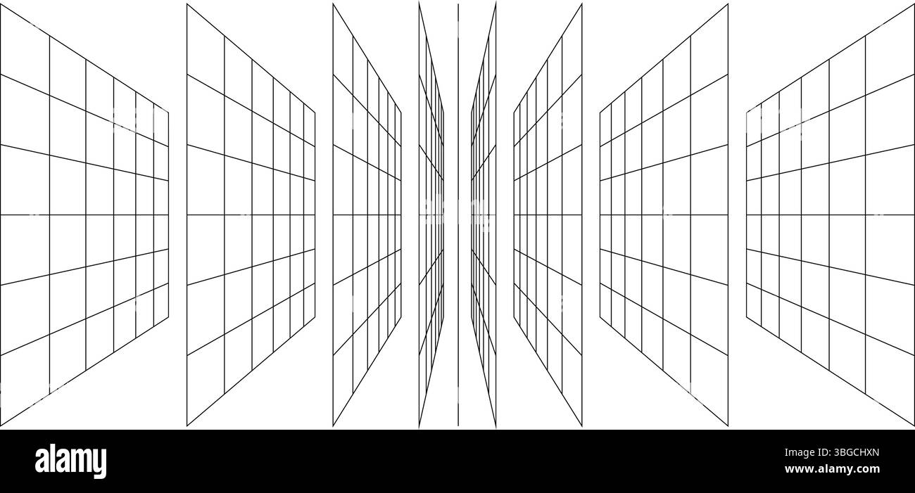 3D Drahtmodell perspektivisch Gitter Raum Vorlage Design Vektor Illustration Hintergrund. Stock Vektor