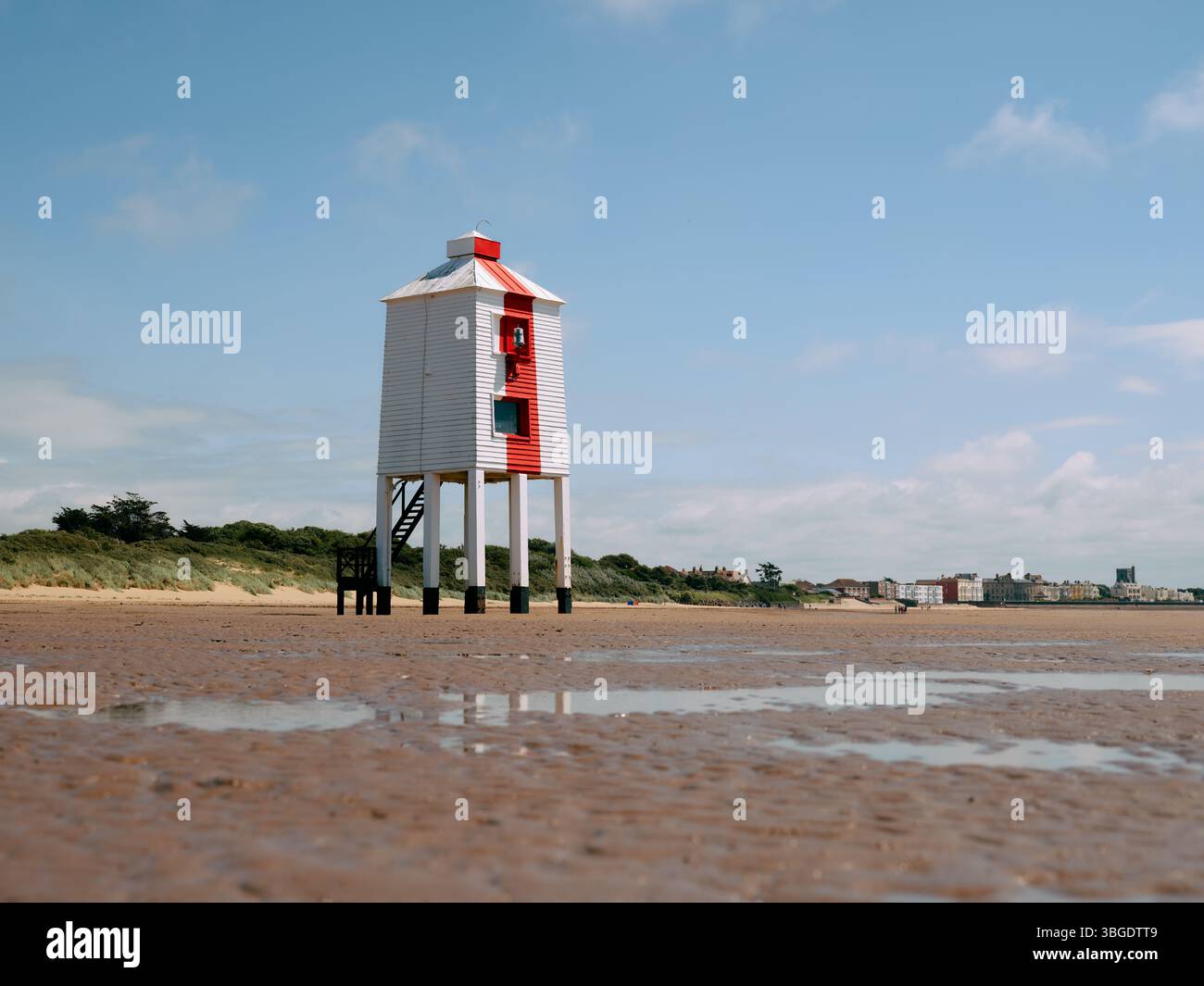 Burnham-on-Sea Low Lighthouse bei Ebbe an der Severn Mündung, Somerset England, Großbritannien Stockfoto