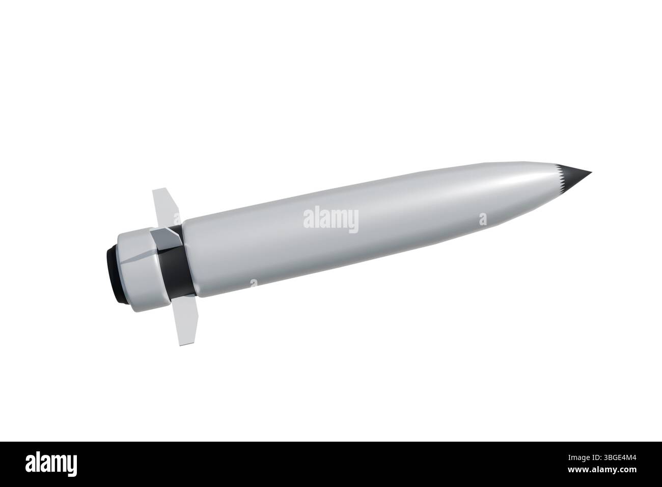 3D-Visualisierung von Hyperschallraketen auf weißem Hintergrund für Militär- und Raumfahrtprojekte, weiße Rakete Stockfoto