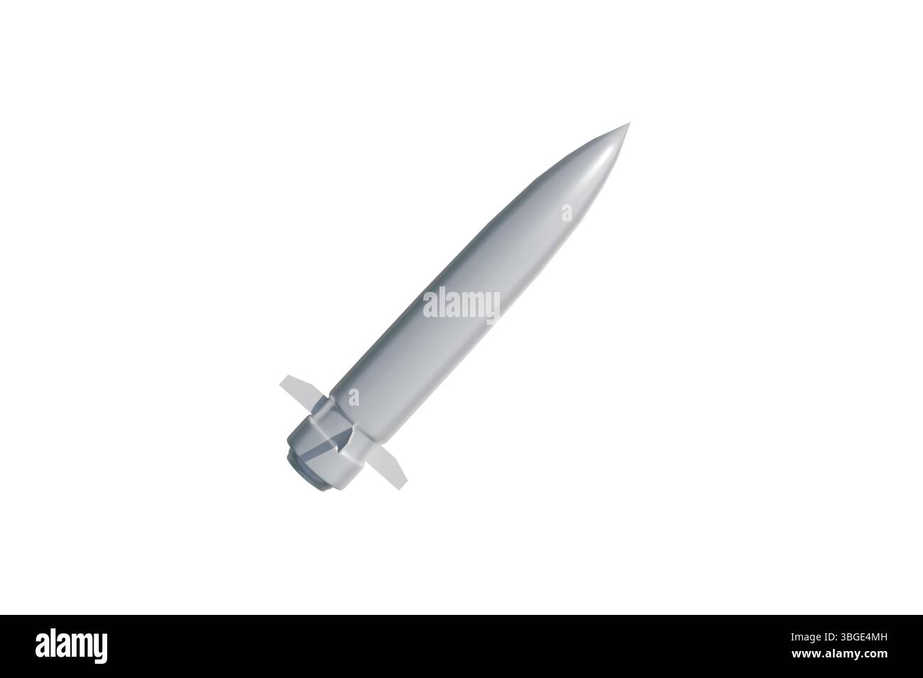 3D-Visualisierung von Hyperschallraketen auf weißem Hintergrund für Militär- und Raumfahrtprojekte, weiße Rakete Stockfoto