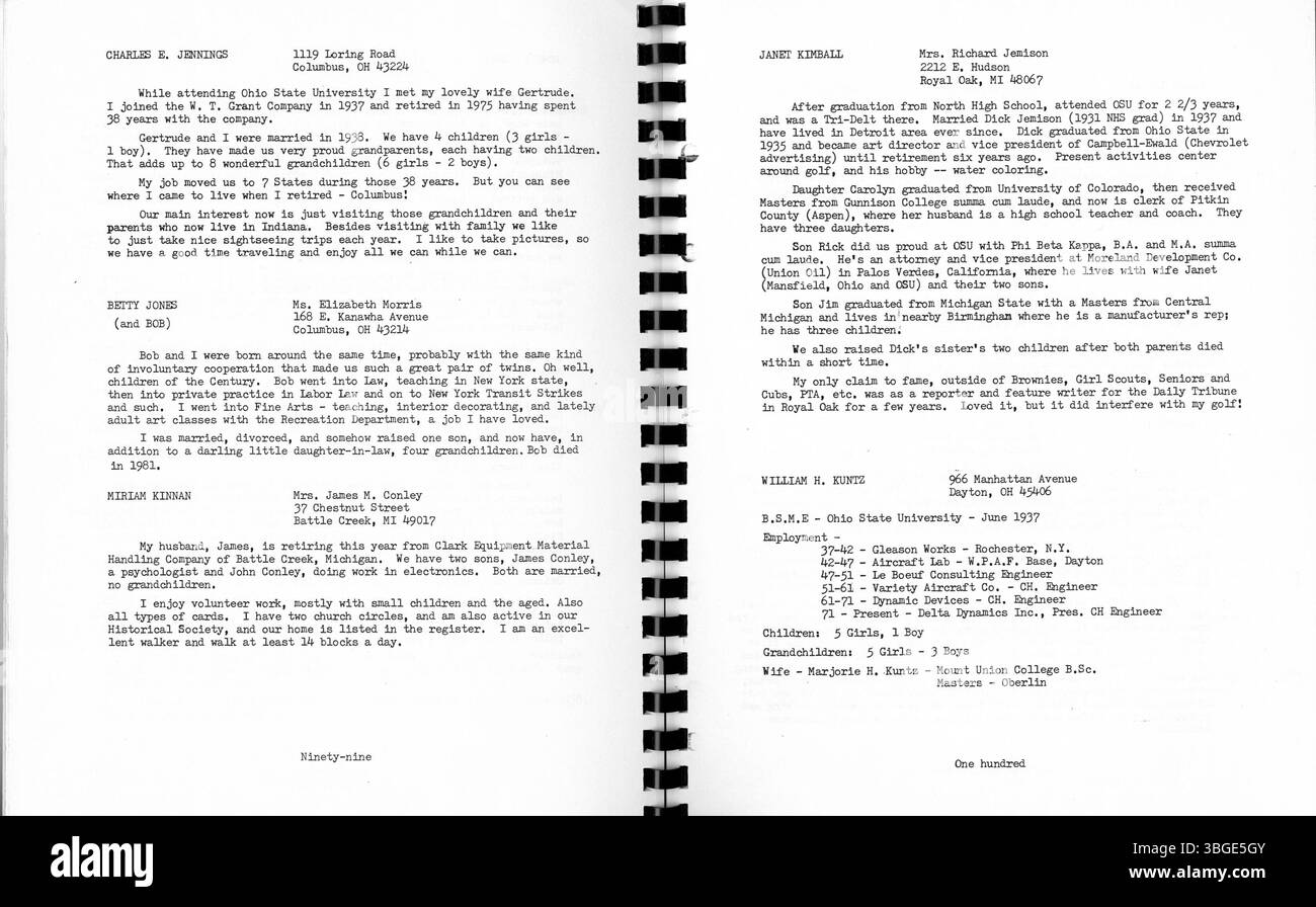 Dieses 50. Reunion Booklet zeigt die Klasse 1932 der North High School. Die erste Schule wurde 1893 mit Charles D. Everett als Direktor für mehr als 35 Jahre eröffnet. Das ursprüngliche Gebäude im romanischen Stil, entworfen von Frank L. Packard, befand sich an der 100 West 4th Avenue. 1924 wurde sie durch eine neue Schule an der 100 East Arcadia Avenue ersetzt. Die Schule war Teil der Columbus Public Schools, die 1979 aufgrund der abnehmenden Einschreibung geschlossen und 2012 als Columbus International High School wieder eröffnet wurde. Stockfoto