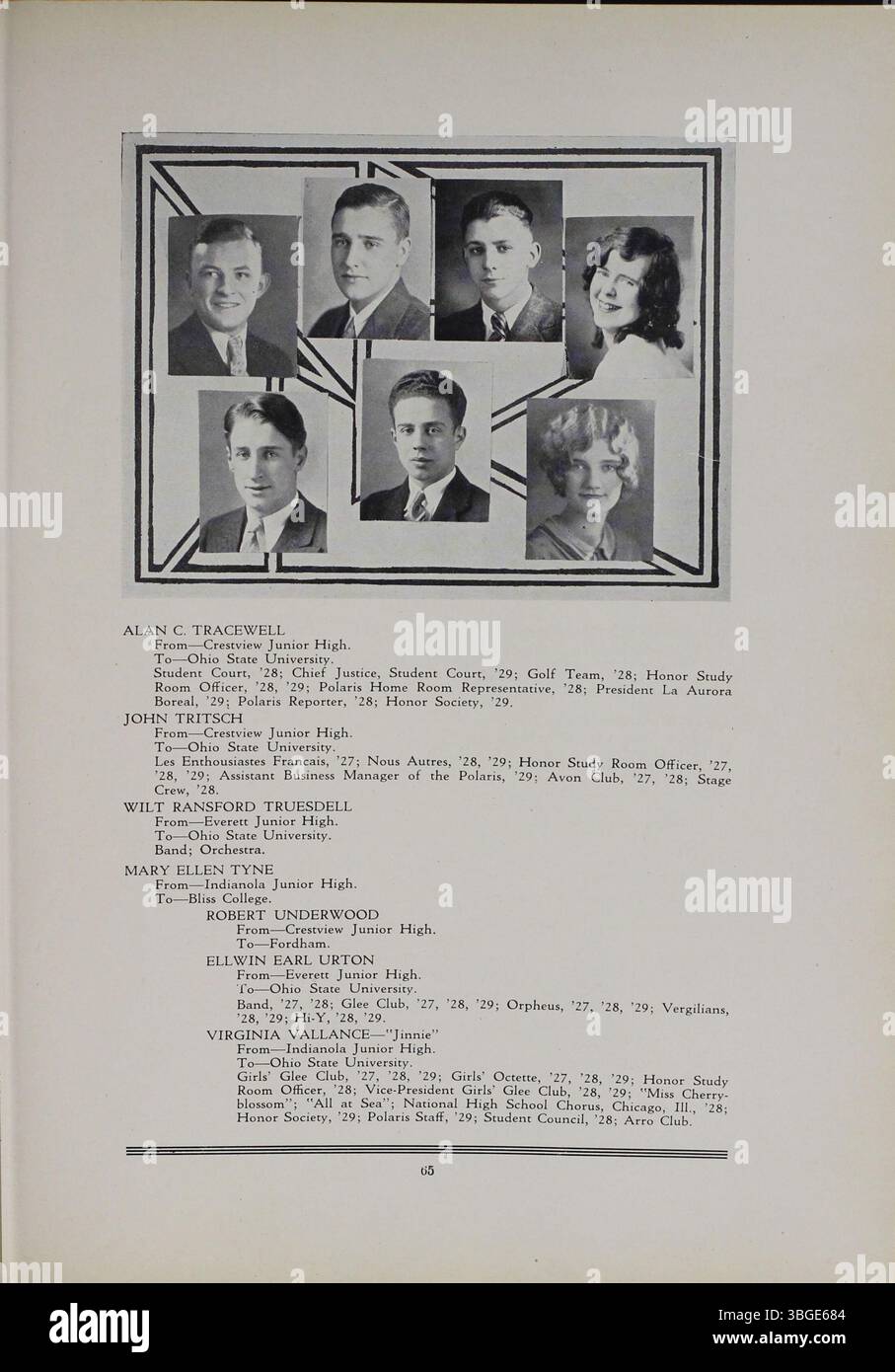 Die Ausgabe 1929 des Polaris Annual erinnert an die Gründung der North High School im Jahr 1893, ihre architektonische Entwicklung und ihre Umwandlung in die Columbus International High School nach ihrer Schließung im Jahr 1979. Das Jahrbuch hebt die historische Bedeutung der Schule für die Kolumbus-Bildung hervor. Stockfoto