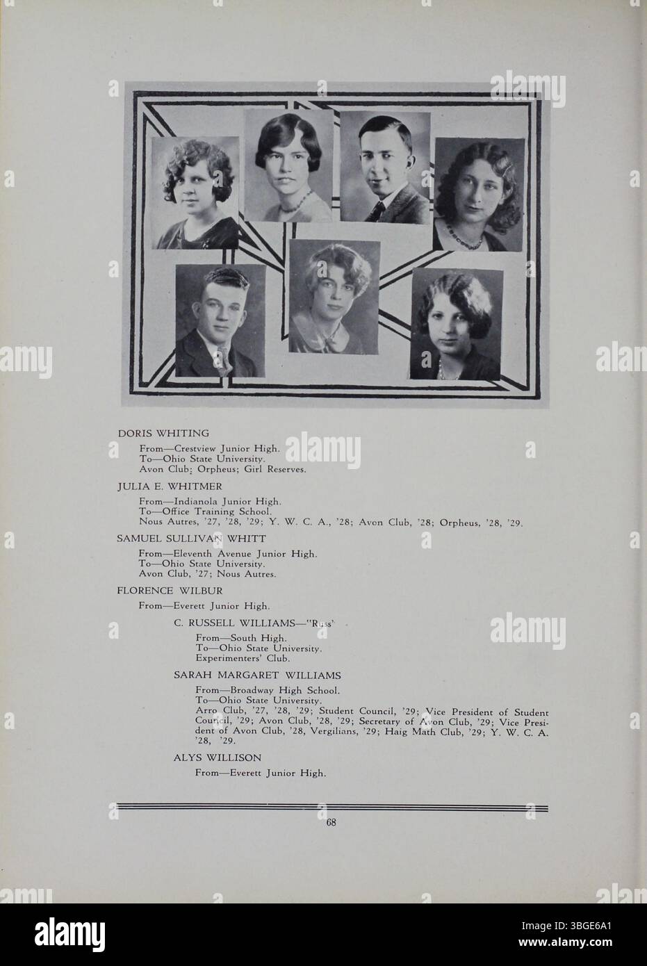 Das Jahrbuch „The Polaris Annual“ von 1929 dokumentiert die Gründung der North High School, die architektonische Bedeutung, den Umzug in die East Arcadia Avenue und ihre Schließung 1979, gefolgt von der Wiedereröffnung 2012 als Columbus International High School. Stockfoto