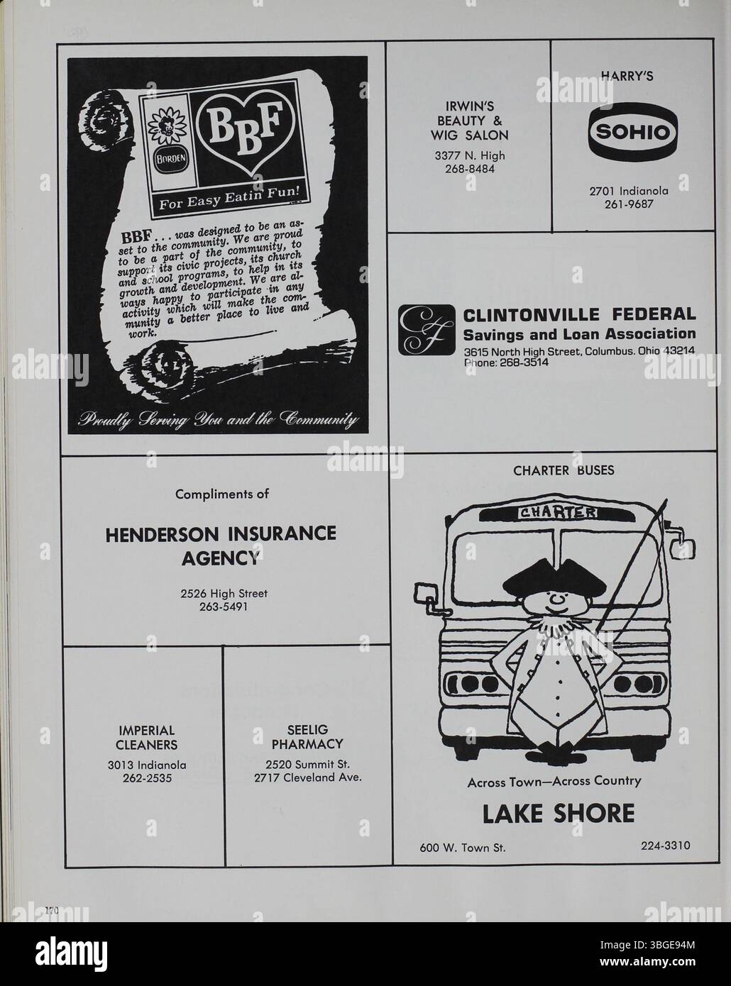 Das Jahrbuch der North High School aus dem Jahr 1971, „Memory Book“, zeichnet die historische Entwicklung der Schule nach, von ihrem Gebäude im romanischen Revival von 1893, das von Frank L. Packard entworfen wurde, bis zu ihrem neuen Gebäude aus dem Jahr 1924. Die Schule wurde 1979 geschlossen und 2012 als Columbus International High School wieder eröffnet. Stockfoto