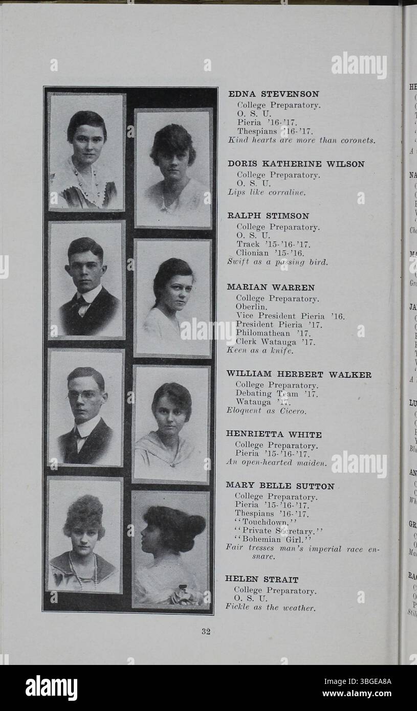 In dieser Ausgabe des Jahrbuchs „The Polaris“ aus dem Jahr 1917 wird die North High School während einer Übergangszeit gezeigt. Unter Principal Charles D. Everett wurde das ursprüngliche Gebäude im romanischen Stil 1924 ersetzt. Die Schule wurde 1979 geschlossen und 2012 als Columbus International High School wieder eröffnet. Stockfoto