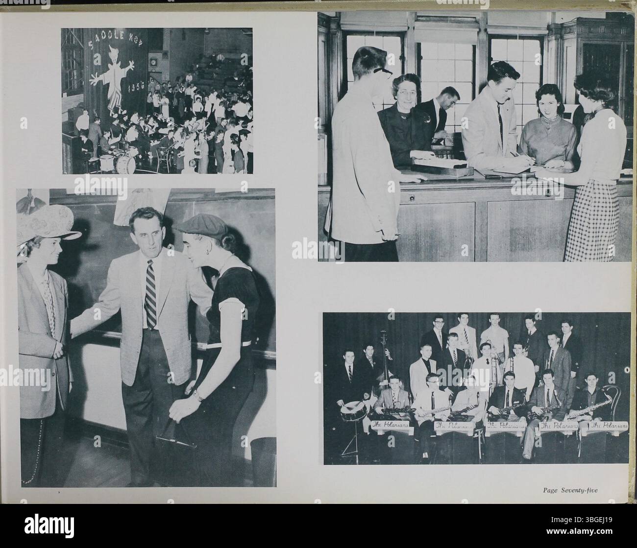 Dieses Jahrbuch mit dem Titel „Memory Book“ von 1956 spiegelt die Geschichte der North High School in Columbus, Ohio, wider. Die Schule wurde 1892–93 erbaut, 1924 verlegt und 2012 als Columbus International High School wieder eingerichtet. Stockfoto