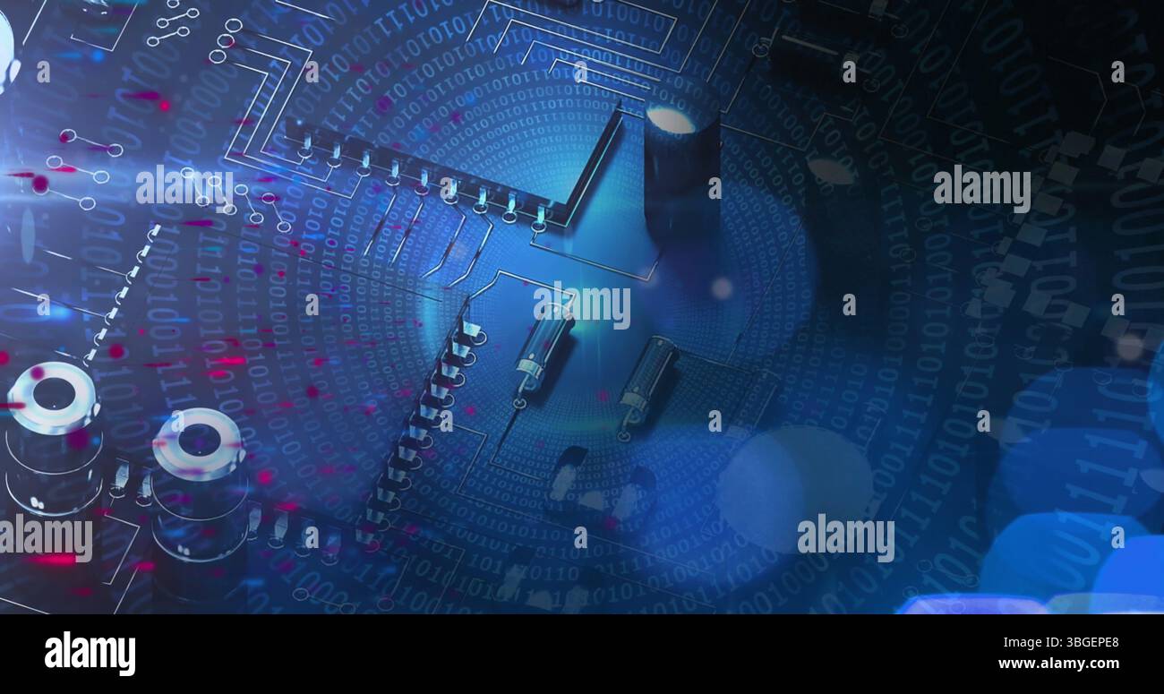 Abbildung: Blaue und rote Punkte über der Hauptplatine Stockfoto