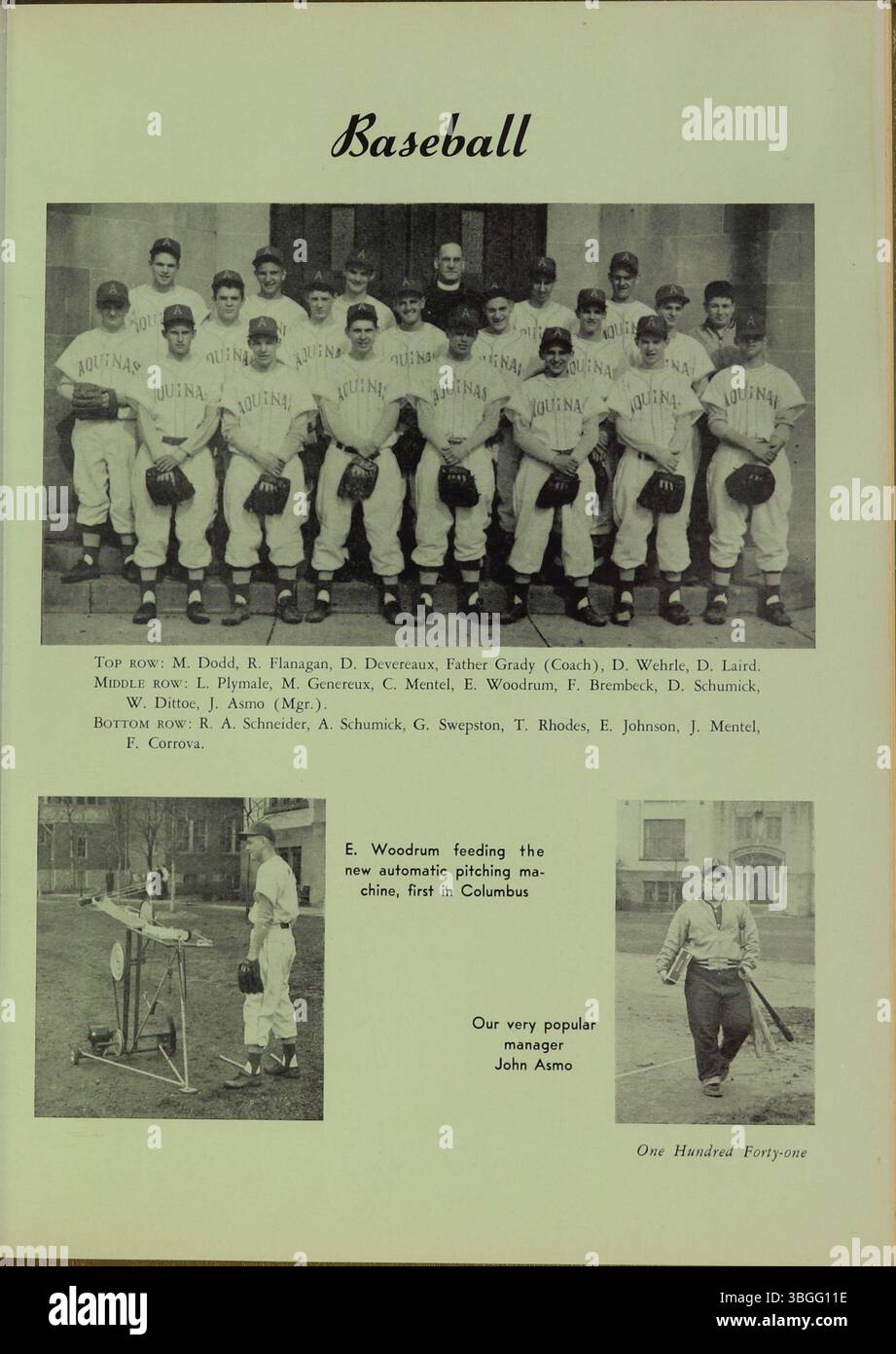 Das ist das Jahrbuch 1956 für die Aquinas College High School. Das Gebäude wurde später vom Columbus Technical Institute gekauft und wurde in Aquinas Hall am Columbus State Community College umbenannt. Stockfoto