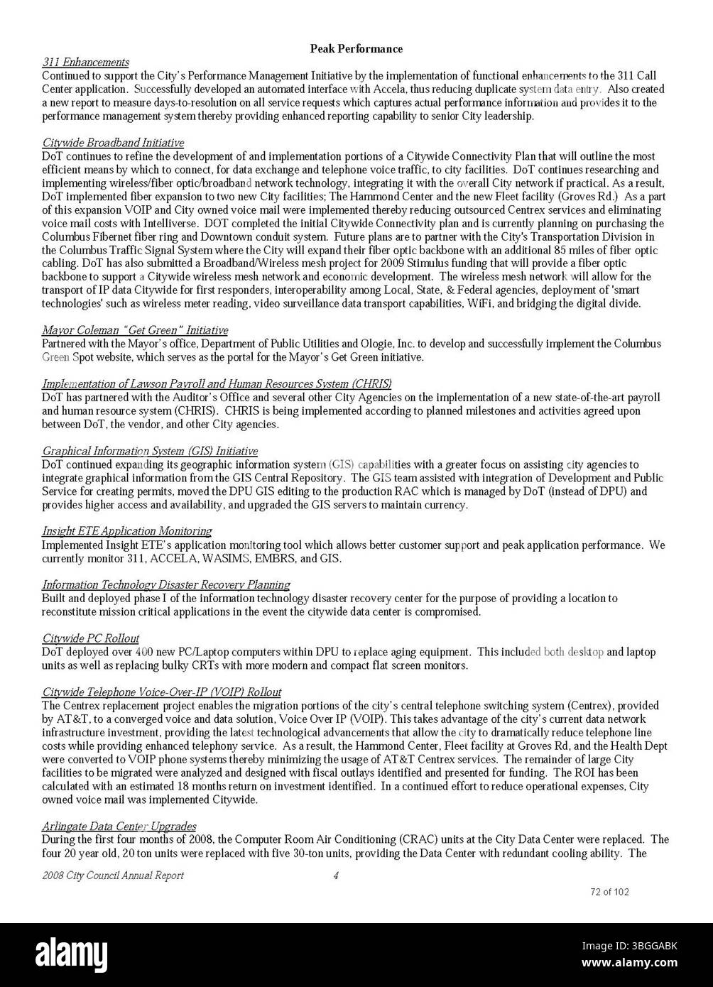 In diesem Dokument wird der Jahresfinanzbericht 2008 der Stadt Columbus aufgezeichnet, in dem die Einnahmen, Ausgaben und Ausschusseinträge von Stadtbeamten hervorgehoben werden. Stockfoto