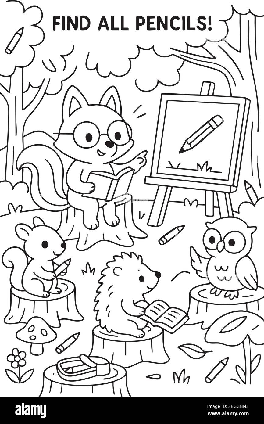 Malseite Für Forest Animals Classroom Stock Vektor