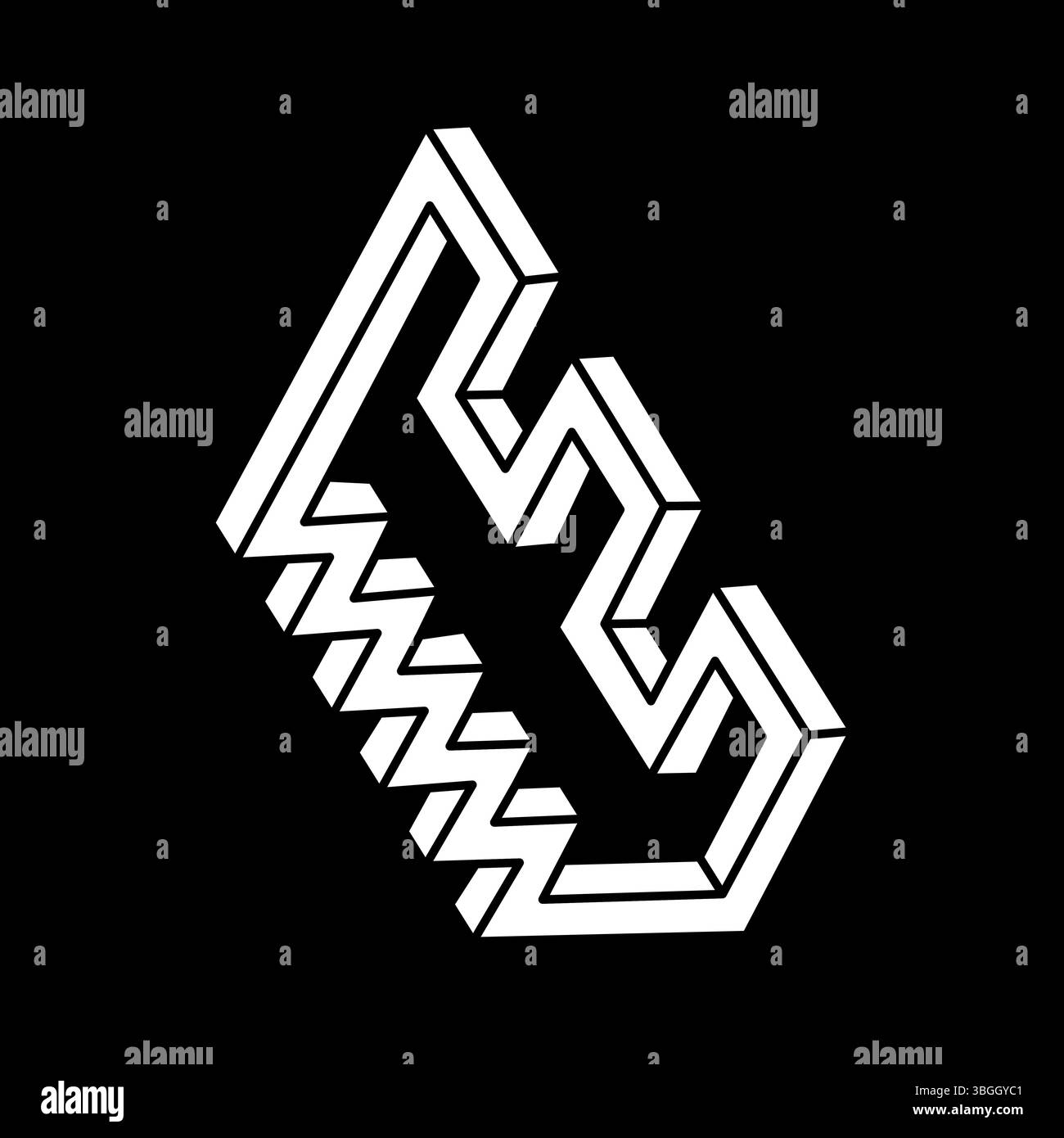 Optisches Illusionsobjekt. Design des Logos in unmöglicher Form. Optische Kunst. Abbildung der unechten Geometrie. Stock Vektor