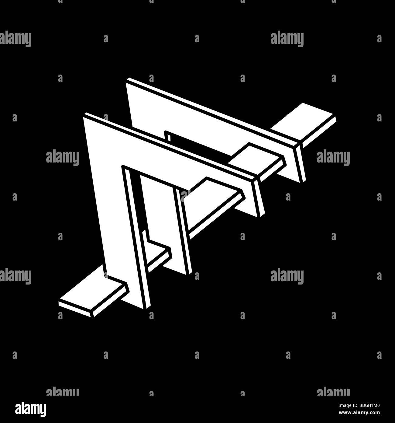 Optische Täuschungsformen. Optisches Kunstobjekt. Unechte Geometrie. Unmögliche Zahlen. Strichgrafik. Stock Vektor