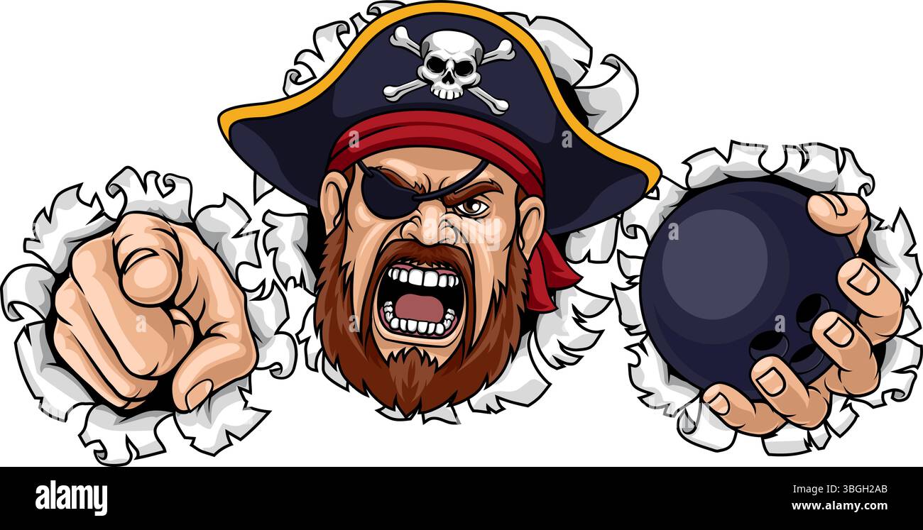 Pirate Bowling Ball Sport Maskottchen Illustration Stock Vektor