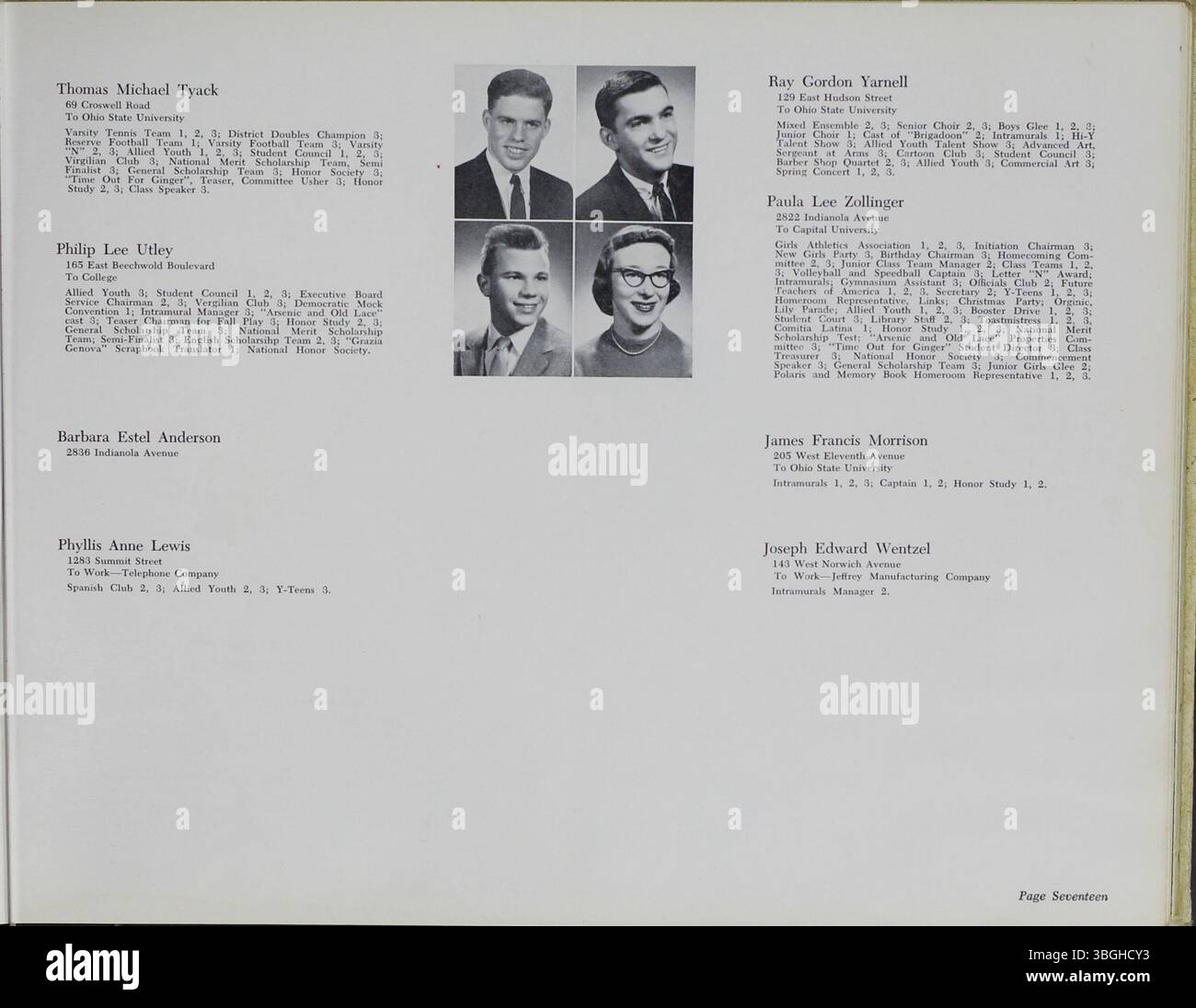 Das Jahrbuch der North High School 1958, „Memory Book“, zeigt die Geschichte der Schule seit ihrer Gründung im Jahr 1893. Das ursprüngliche Gebäude im romanischen Stil, entworfen von Frank L. Packard, wurde 1924 ersetzt. Die Schule wurde 1979 geschlossen, aber 2012 als Columbus International High School wieder eröffnet. Stockfoto