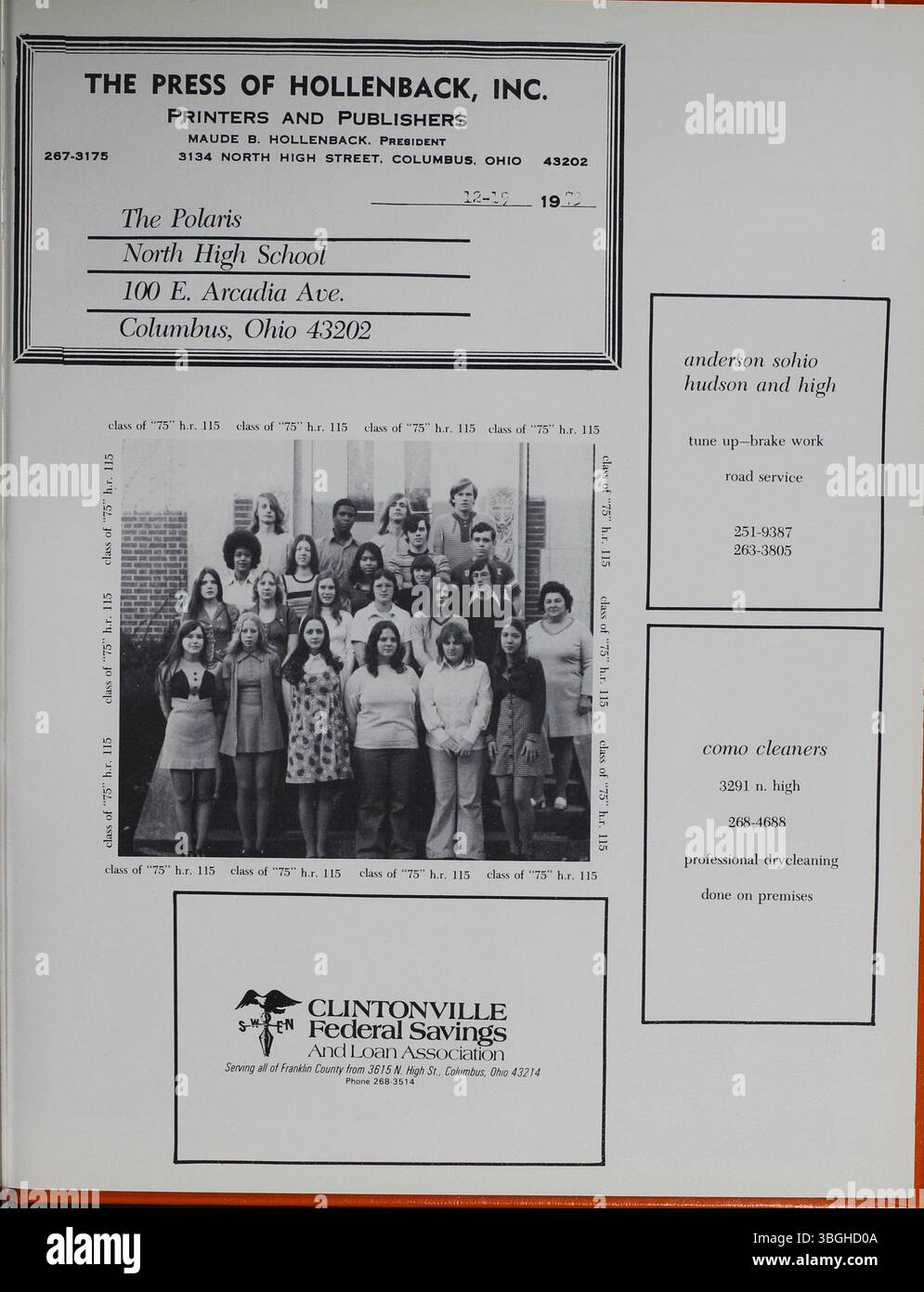 Dieses Jahrbuch von 1974 beleuchtet die Geschichte der North High School, die 1893 gegründet wurde. Das ursprüngliche Gebäude im romanischen Stil, entworfen von Frank L. Packard, wurde 1924 durch eine neue Schule ersetzt. Die Schule schloss 1979, wurde aber 2012 als Columbus International High School wieder eröffnet. Stockfoto