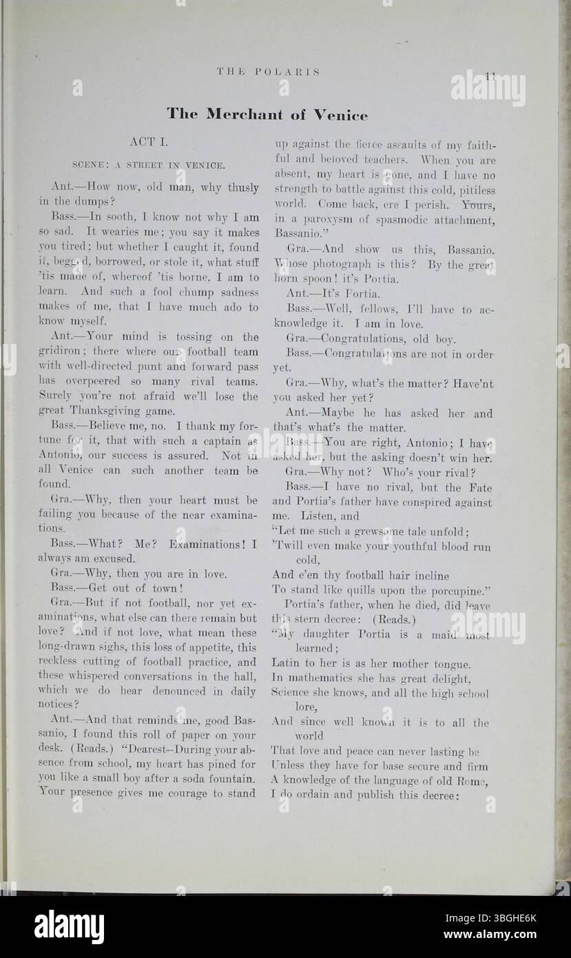 Diese Seite aus dem Jahrbuch 1908 *The Polaris* beschreibt die Geschichte der North High School, einschließlich ihres Baus im Jahr 1893 und der Leitung von Principal Charles D. Everett. Die Schule zog 1924 in ein neues Gebäude, das von Frank L. Packard entworfen wurde, und wurde 2012 zur Columbus International High School. Stockfoto