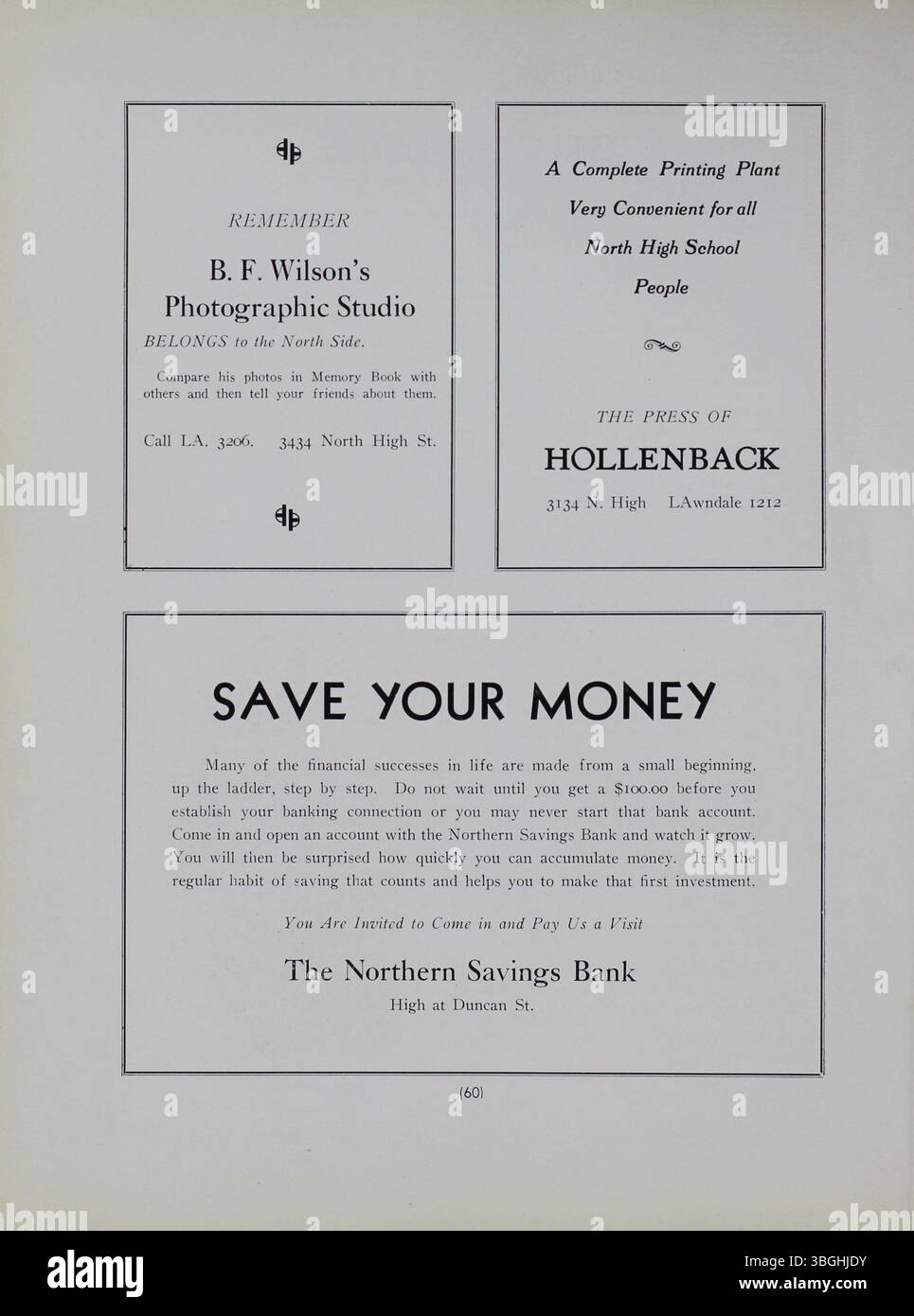 Das Polaris Senior Memory Book von 1931 beleuchtet die historischen Veränderungen der North High School, die 1892 erbaut und 1924 durch eine neue Struktur ersetzt wurde. Die North High School wurde 2012 nach ihrer Schließung 1979 als Columbus International High School wieder eröffnet. Stockfoto