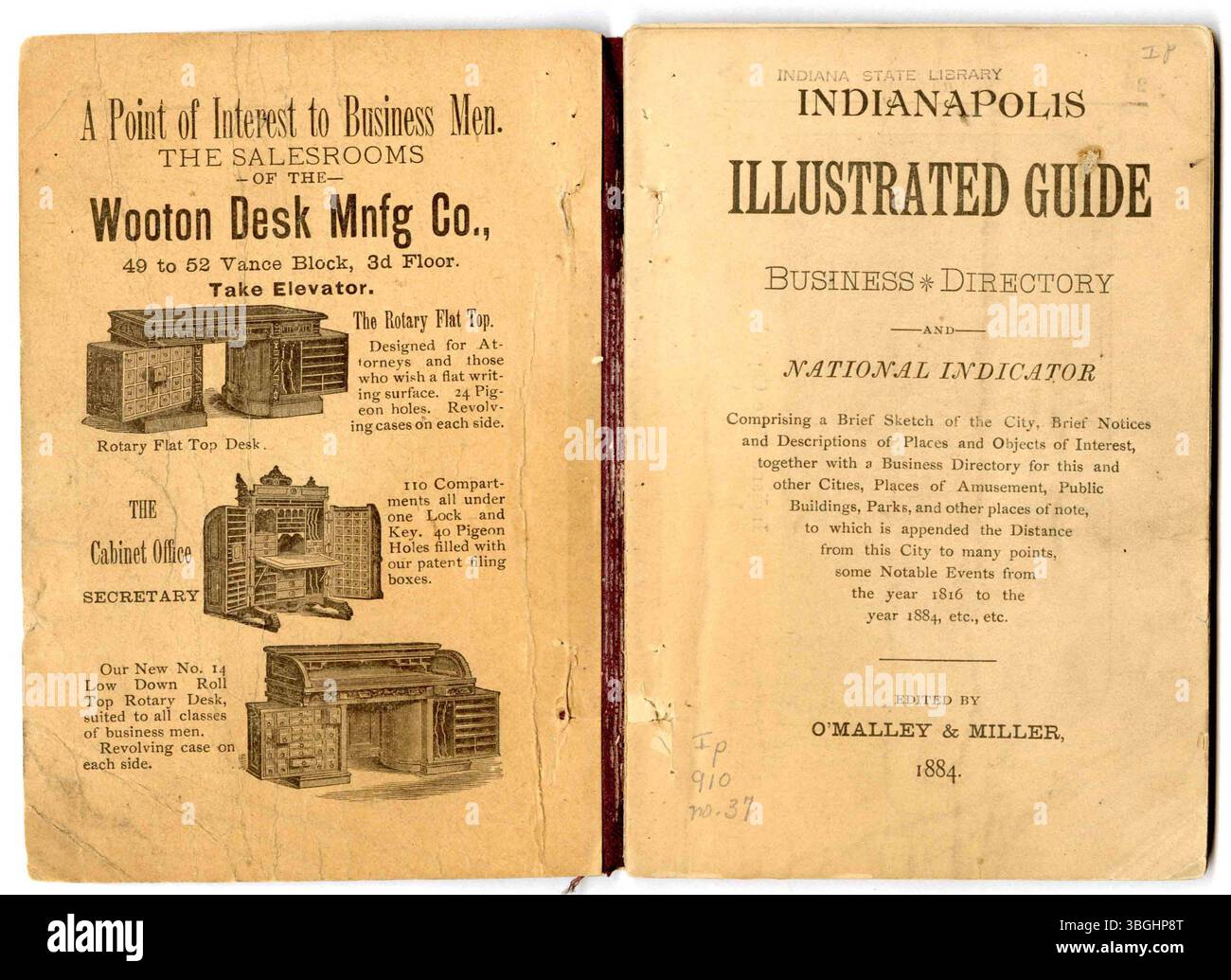 Das 1884 *Indianapolis Illustrated Guide and Business Directory* bietet eine detaillierte Beschreibung der Sehenswürdigkeiten, öffentlichen Gebäude und bedeutenden Veranstaltungen zwischen 1816 und 1884 sowie ein Geschäftsverzeichnis. Stockfoto