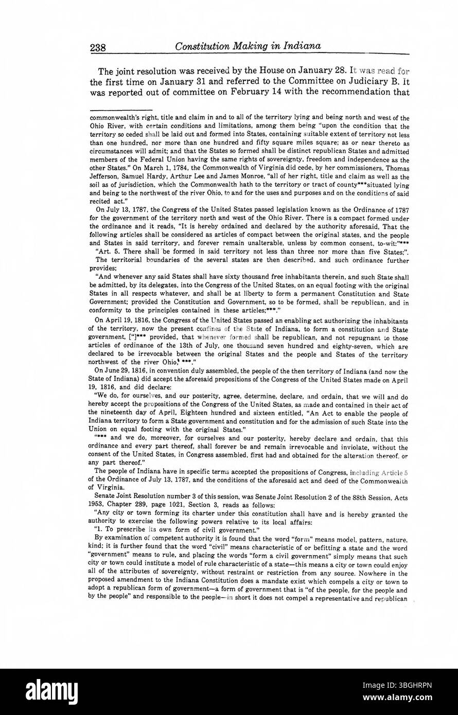 Seite 262 von „Constitution Making in Indiana“, Band 4, veröffentlicht 1994, bietet Einblicke in die Verfassungsbildung und -Entwicklung Indianas. Stockfoto