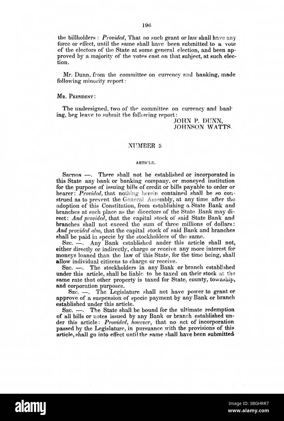 Diese Zeitschrift von 1850 dokumentiert die Arbeiten der Indiana Constitutional Convention, einschließlich Debatten, Resolutionen und Entscheidungen der Delegierten zur Änderung der Verfassung des Staates. Das Dokument dient als historische Aufzeichnung der politischen und rechtlichen Veränderungen in Indiana während dieser Zeit. Stockfoto