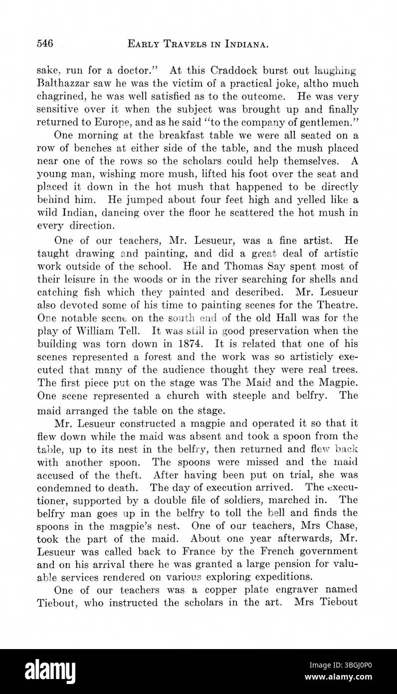 In diesem Abschnitt bieten verschiedene Reiseberichte Einblicke in die frühe Erkundung des Indiana-Territoriums. Werke von Autoren wie David Thomas und Samuel R. Brown erforschen Aspekte der Umwelt und die Herausforderungen, denen sich Emigranten gegenübersahen, die im frühen 19. Jahrhundert in die westlichen Gebiete Amerikas reisten. Stockfoto