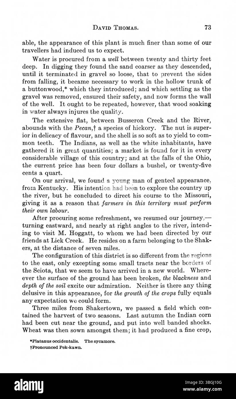 Diese Sammlung enthält Reiseberichte aus dem späten 18. Und frühen 19. Jahrhundert und bietet Beschreibungen von Indianas Gelände und Klima von Entdeckern wie Hutchins, Imlay und Melish. Stockfoto