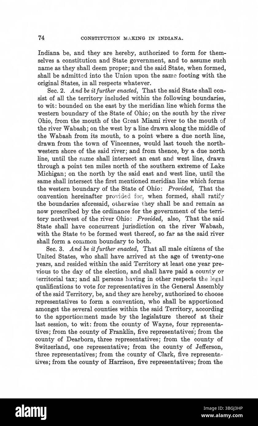 Band 1 von „Constitution Making in Indiana“ befasst sich mit dem historischen Prozess der Verfassungsentwicklung Indianas. Dieser Abschnitt konzentriert sich auf wichtige Debatten und Entscheidungen, die den Gründungsrechtsrahmen des Staates 1971 geprägt haben. Stockfoto