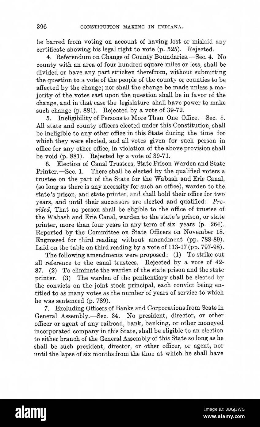 Dies ist der erste Band einer Serie über die Schaffung der Verfassung Indianas, die 1971 veröffentlicht wurde. Er untersucht den historischen Prozess der Ausarbeitung der Verfassung Indianas. Stockfoto