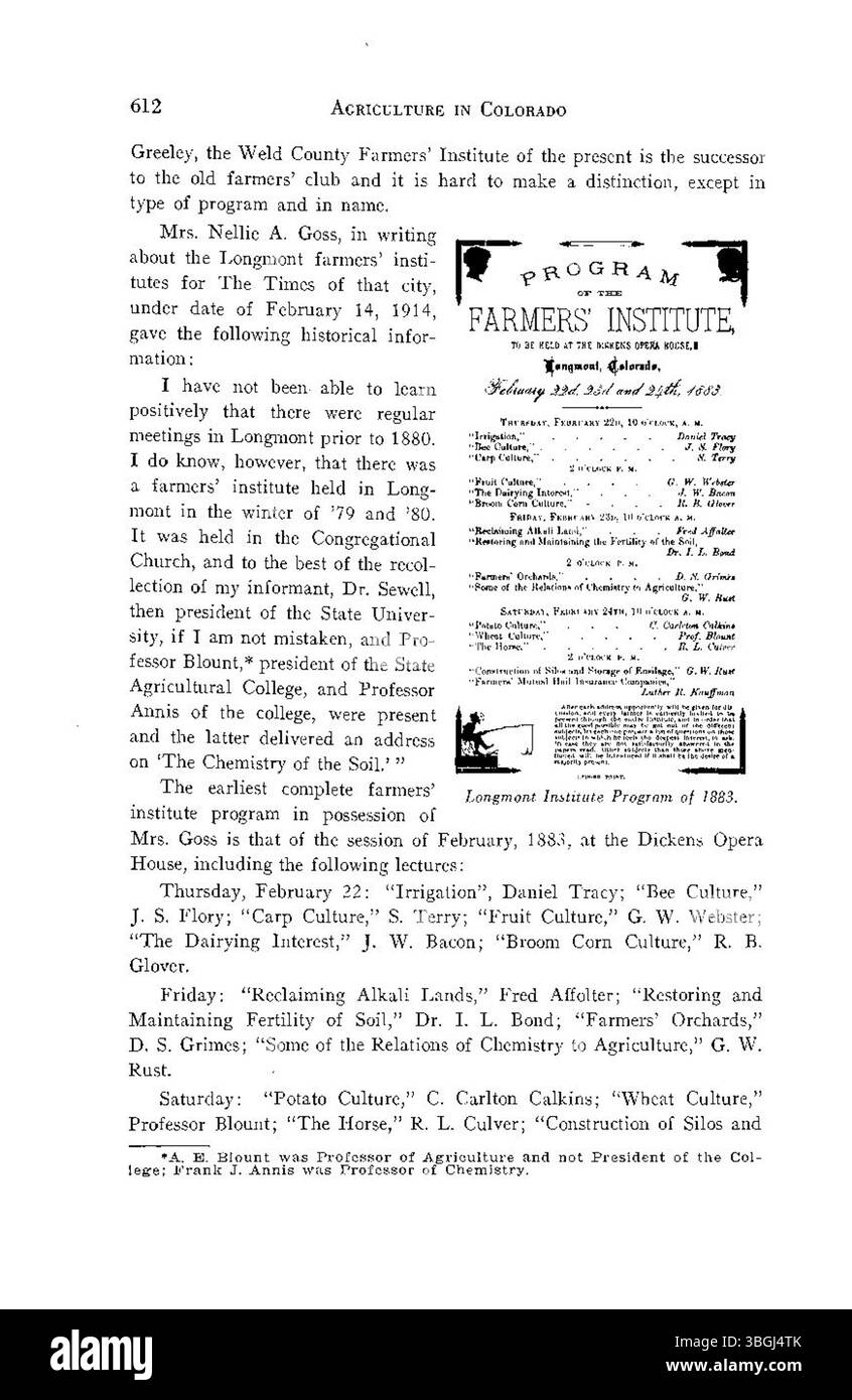 Seite 609 untersucht den Einfluss von landwirtschaftlichen Bildungs- und Erweiterungsdiensten auf die Verbesserung der landwirtschaftlichen Effizienz und des Wissens in Colorado. Stockfoto