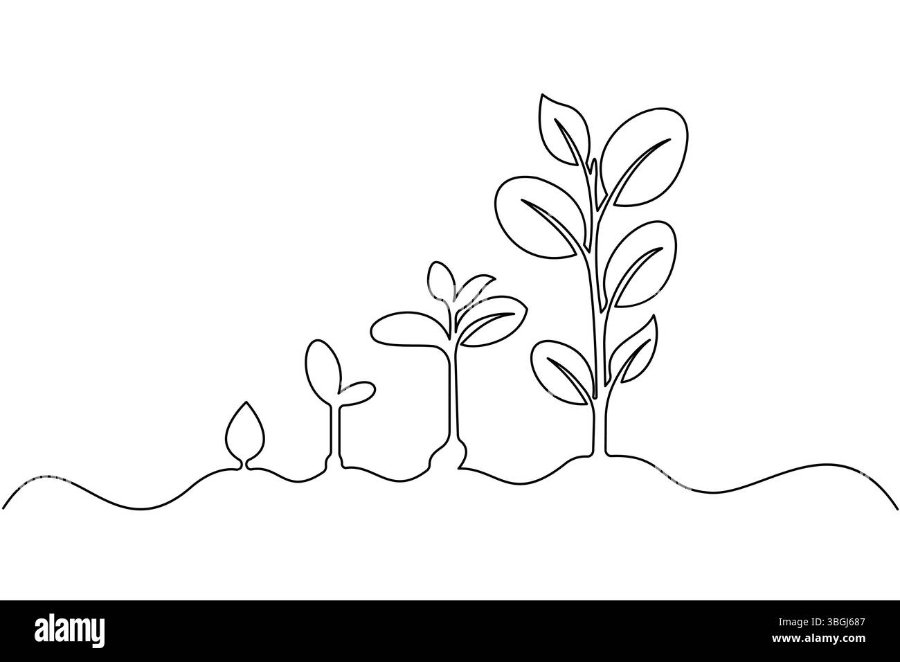 Einfache Growth Plant One Line Art und Vektor Illustration Stock Vektor