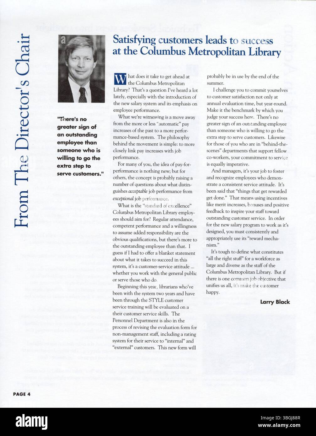 Seite 4 aus der Mai-Ausgabe 1992 von „Ungekürzt“, einem internen Newsletter für Mitarbeiter der Columbus Metropolitan Library. Stockfoto