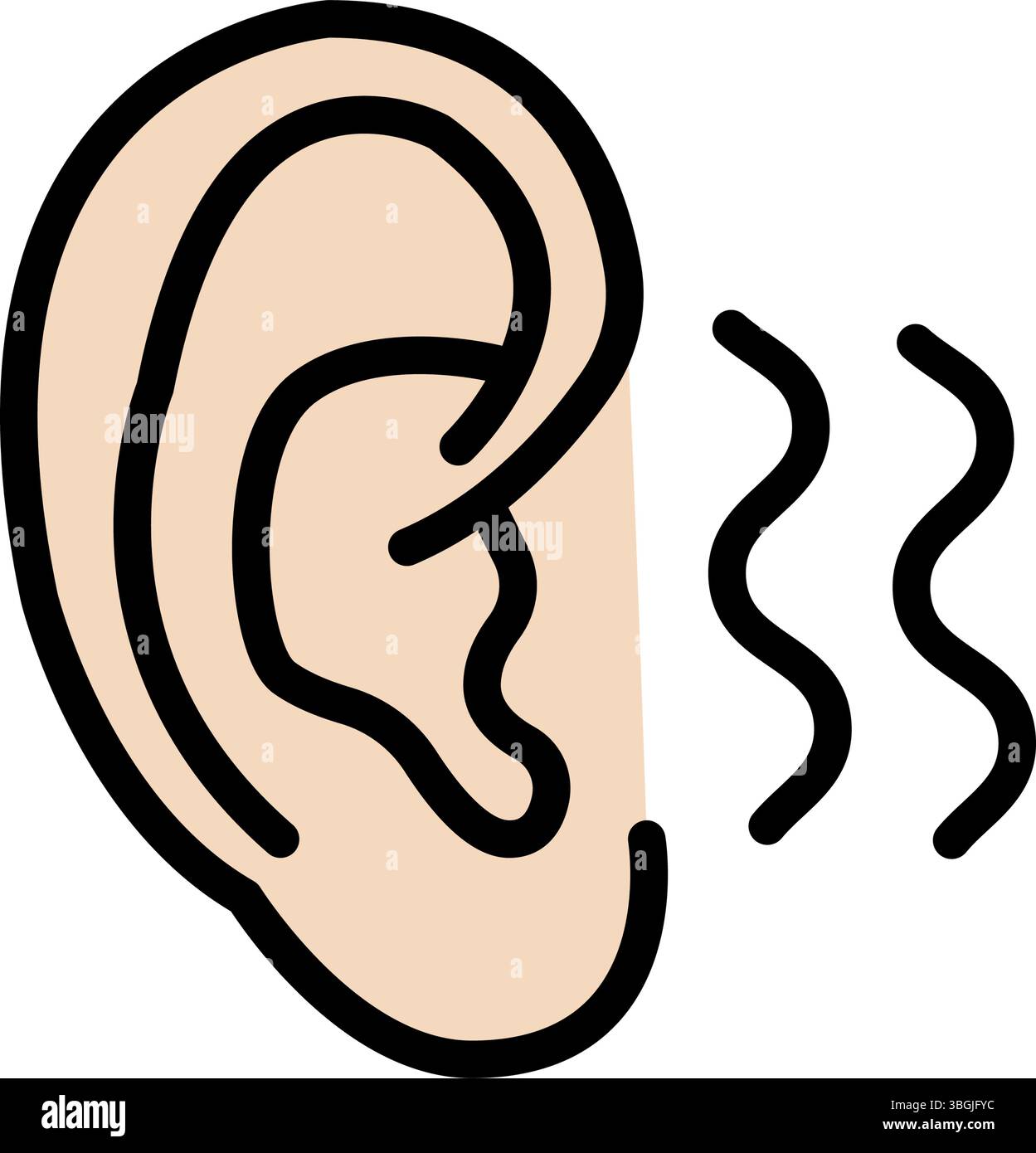 Otitissymptom. Akutes Ohrschmerzzeichen. Kontursymbol für Ohrinfektion. Respiratorische virale und bakterielle Infektion. Schwere Komplikationen. Schwerhörigkeit. Isola Stock Vektor