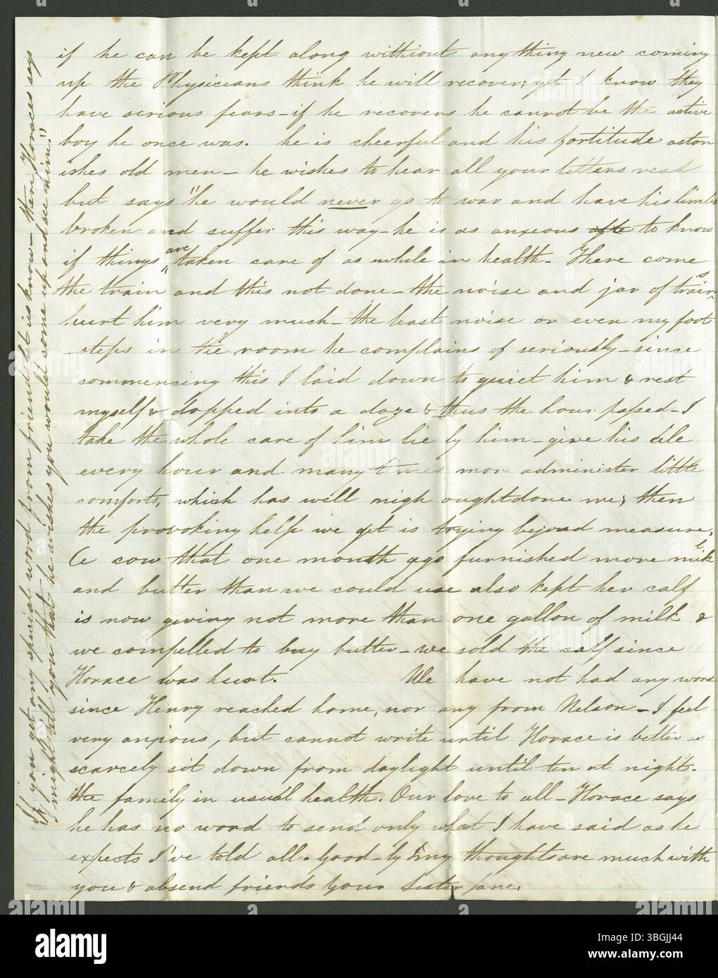 Dieser Brief, der am 16. Juni 1862 von Jane Coulter an Almyra Brown verfasst wurde, stammt aus dem Südlibanon, Warren County, Ohio, ohne den Ort explizit anzugeben. Stockfoto