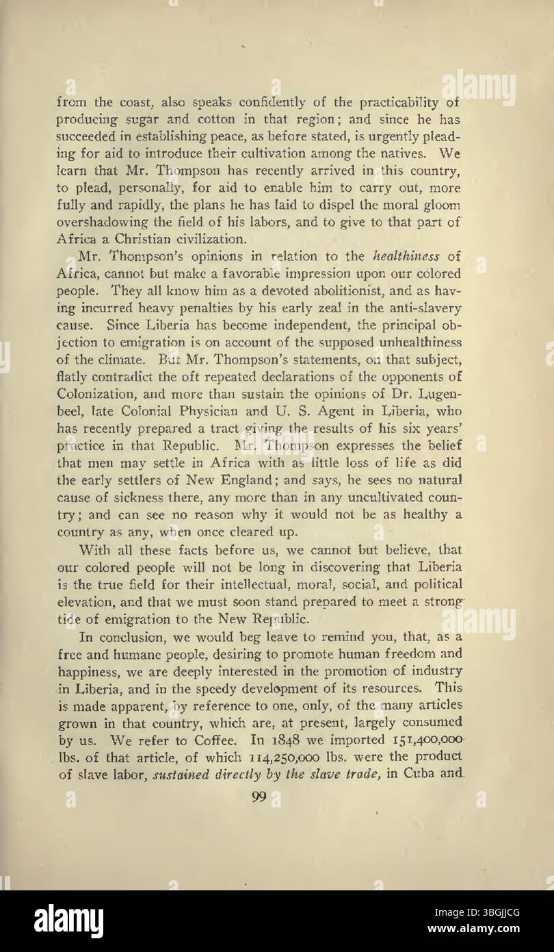 Die 1912 in Ohio stattfindende Bewegung zur Untersuchung der Deportation von Afroamerikanern nach Afrika war Teil eines umfassenderen Rassendiskurses, der Konsens und politische Faktoren der damaligen Zeit einbezog. Stockfoto