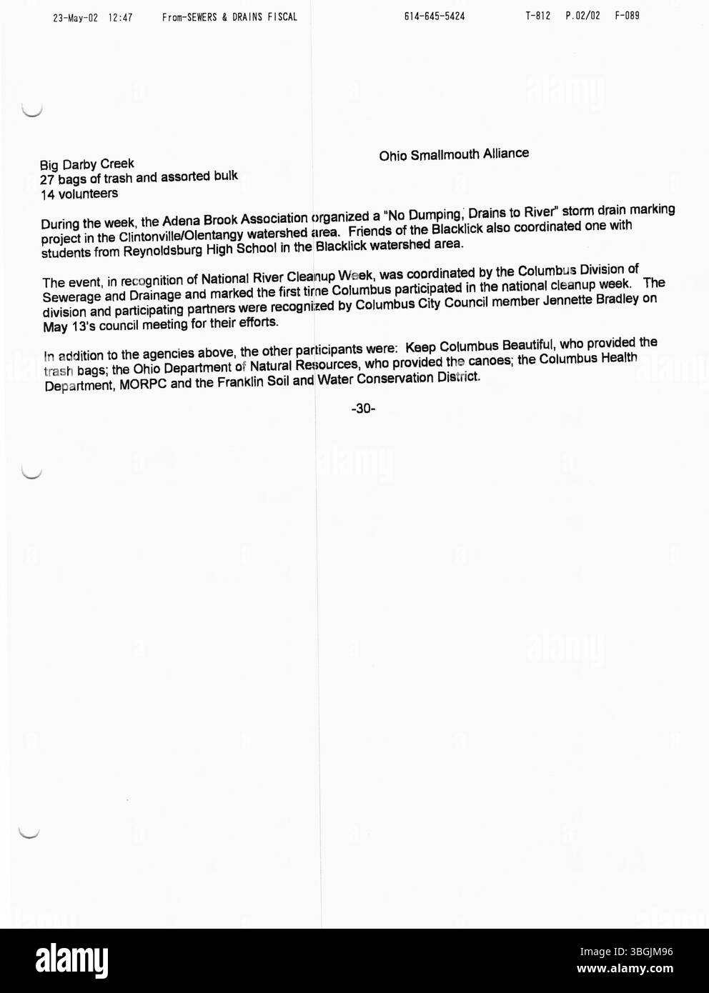 Die 2002 von Bürgermeister Michael Colemans Büro veröffentlichten Pressemitteilungen dokumentieren seine Bemühungen und Erfolge während seiner Zeit als Bürgermeister von Columbus, Ohio, und heben seine Führung und Politik von 2000 bis 2016 hervor. Stockfoto