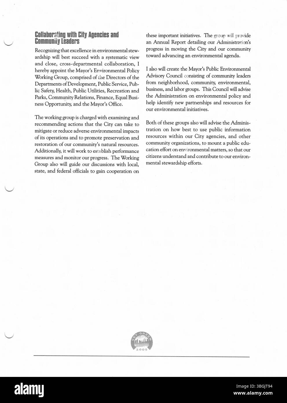 Pressemitteilungen aus dem Büro von Bürgermeister Michael Coleman im Jahr 2005 beleuchten politische Entwicklungen und Errungenschaften der Stadtverwaltung. Coleman war von 2000 bis 2016 der 52. Bürgermeister von Columbus und war der erste Afroamerikaner, der diese Position innehatte. Stockfoto