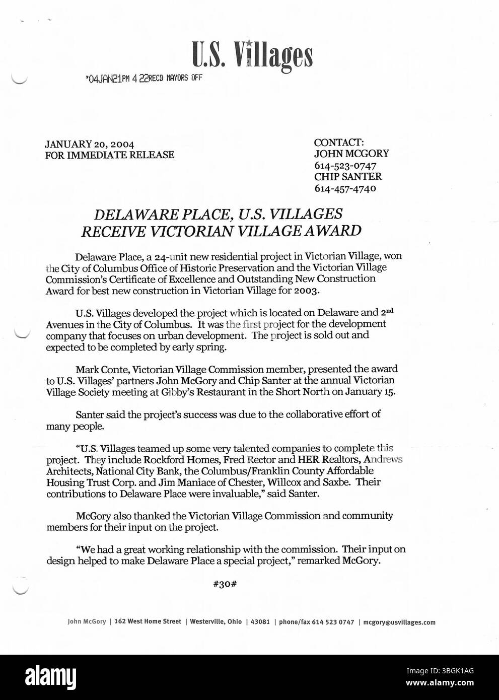 Die Pressemitteilungen aus dem Büro von Bürgermeister Michael Coleman aus dem Jahr 2004 geben Einblicke in wichtige politische Entscheidungen, Regierungspolitik und städtische Verbesserungen. Diese Dokumente spiegeln die laufenden Bemühungen im Bereich Stadtentwicklung und öffentlicher Dienstleistungen in ganz Columbus wider. Stockfoto
