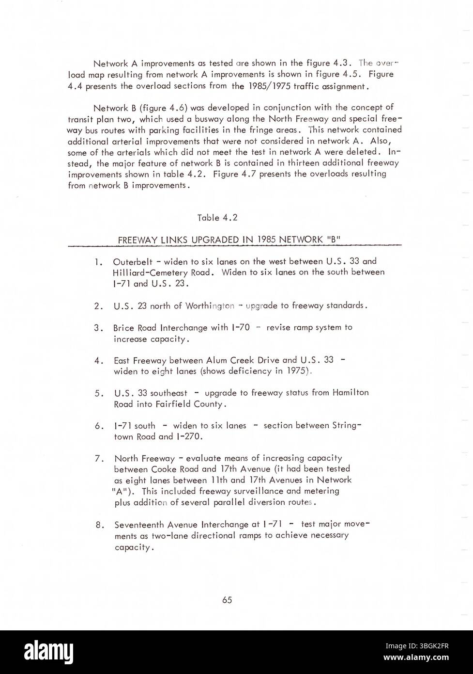 Der Plan von Franklin County für 1972 beinhaltet eine Bewertung der aktuellen Infrastruktur und schlägt systemweite Upgrades vor, um die zukünftige Nachfrage nach Transportmitteln zu decken. Stockfoto