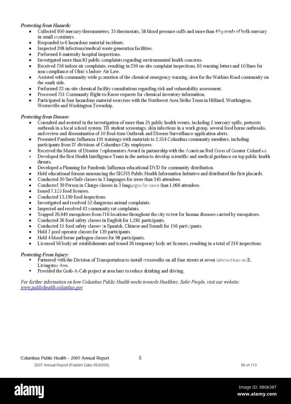 Der Columbus City Annual Report 2007 bietet einen Überblick über die Einnahmen und Ausgaben der Stadt, einschließlich Finanzberichte des Committee of Ways and Means, des City Clerk und des City Treasurer über das Finanzmanagement. Stockfoto