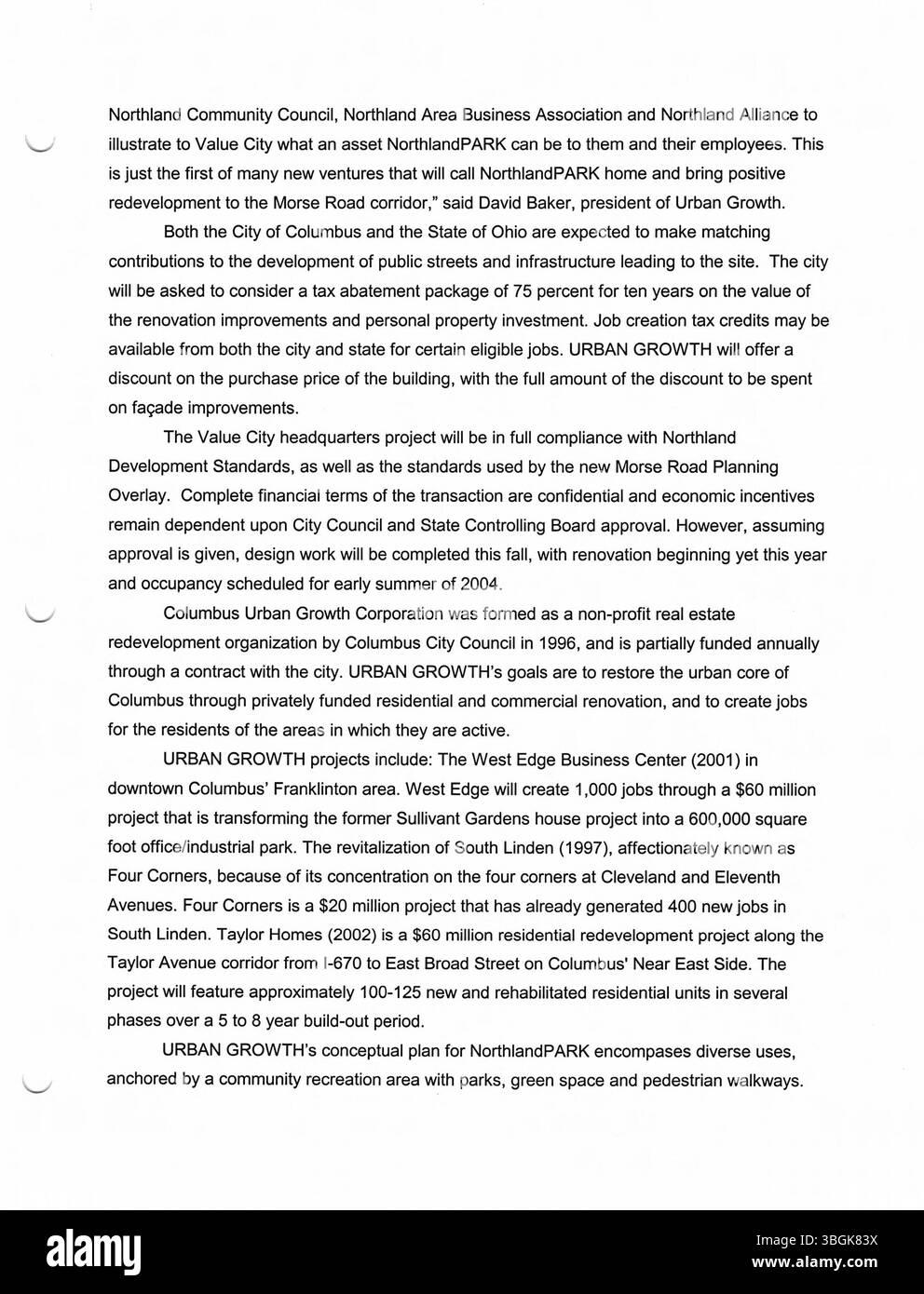 2003 veröffentlichte das Bürgermeisterbüro von Michael Coleman mehrere Pressemitteilungen, die wichtige Aktionen in der politischen und sozialen Landschaft von Columbus dokumentieren. Coleman, der von 2000 bis 2016 diente, war der erste afroamerikanische Bürgermeister der Stadt und der am längsten diente in der Geschichte. Stockfoto