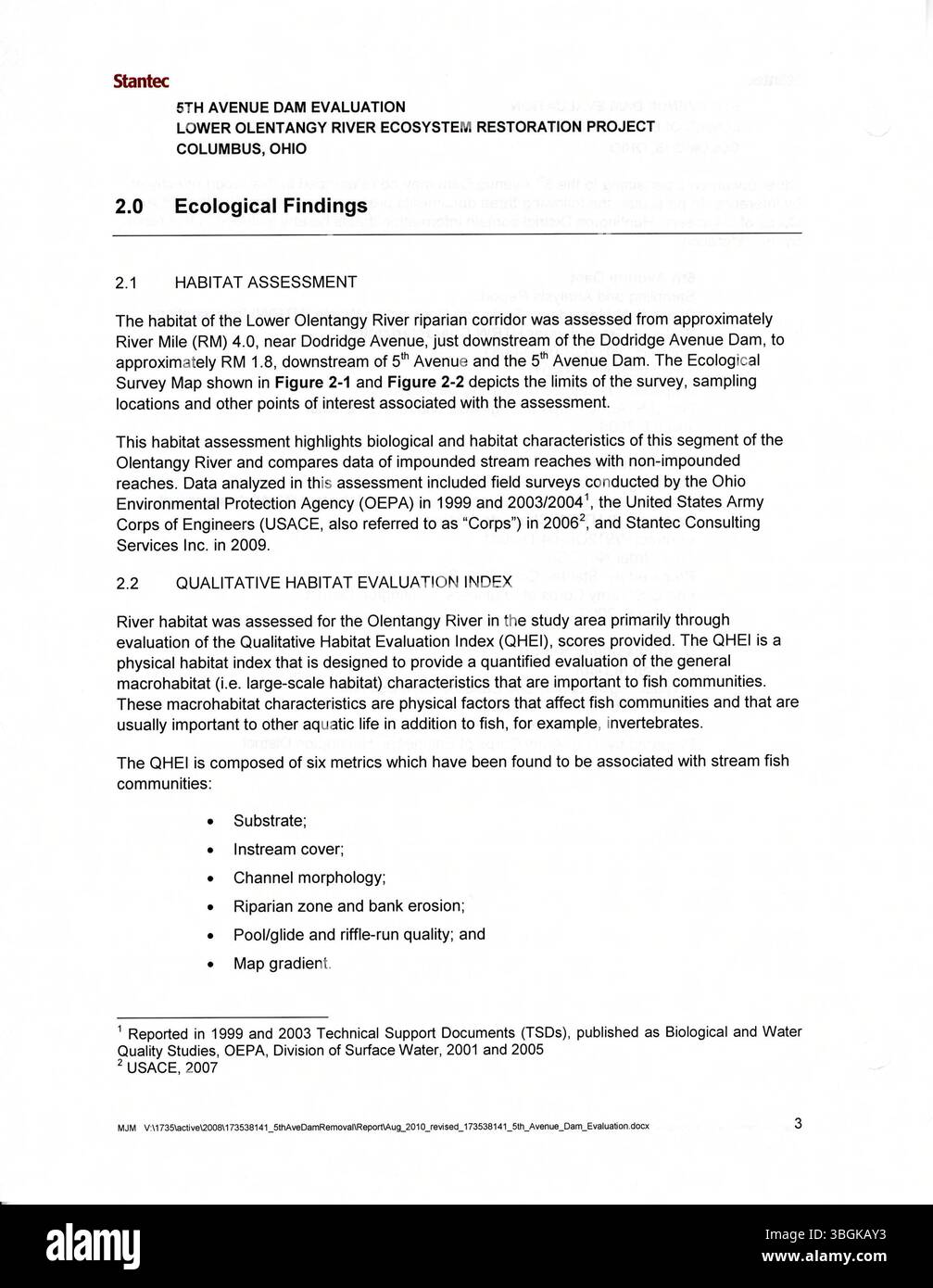 Die 5th Avenue Dam Evaluation, Teil des Lower Olentangy River Ecosystem Restoration Project (2010), konzentriert sich auf die Restaurierung von fast zwei Meilen des Olentangy River in Columbus, Ohio. Durch die Entfernung des 5th Avenue Dam zielt der Plan darauf ab, das Ökosystem des Flusses zu verbessern und so zur Gesundheit des Korridors vom Dodridge Dam bis zum Zusammenfluss mit dem Scioto River beizutragen. Die Restaurierung betrifft bis zu 3,5 Meilen, mit der Hauptwirkung von der 5th Avenue bis zur Lane Avenue. Stockfoto