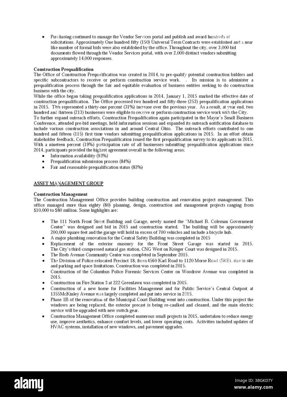 Der Jahresbericht 2015 der Stadt Columbus fasst die Einnahmen und Ausgaben der Stadt zusammen und enthält umfassende Berichte des Ways and Means Committee, des City Clerk und des Treasurer zum Finanzmanagement. Stockfoto