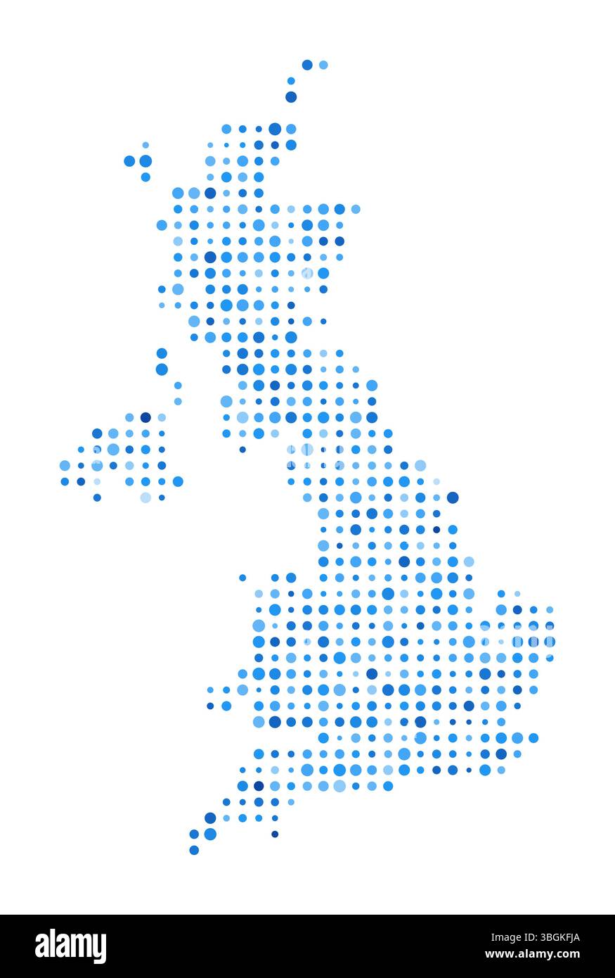 Großbritannien Punktmap. Digitale Form im Country-Stil. Vektorbild Vereinigtes Königreich. Blaue kreisförmige Punkte in Country-Form. Darstellung des Trendvektors. Stock Vektor