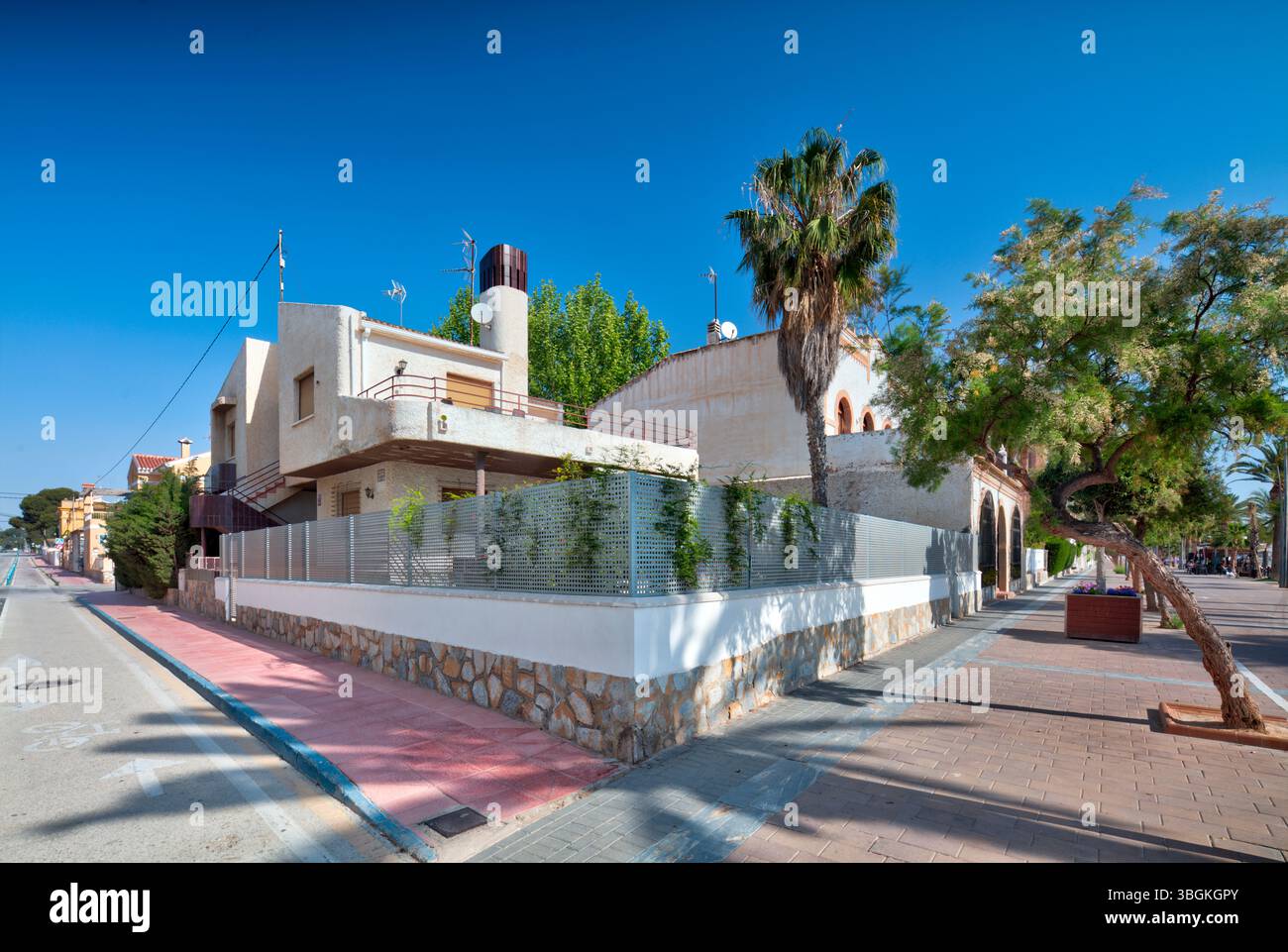 Blick auf das Haus, Architektur, Stadtrundfahrt, Santiago de la Ribera, Mar Menor, autonome Region Murcia, Spanien, Stockfoto
